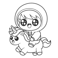 Boys have fun playing with unicorns, for coloring