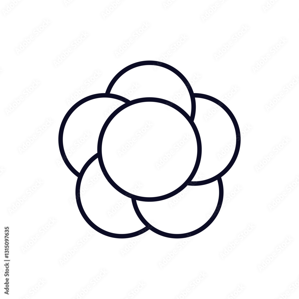 Poster this design features a series of interlocking circles forming a minimalist floral shape in black lin