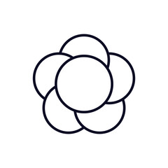 This design features a series of interlocking circles forming a minimalist floral shape in black lines.