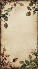 Autumn Leaves Frame on Antique Parchment Background
