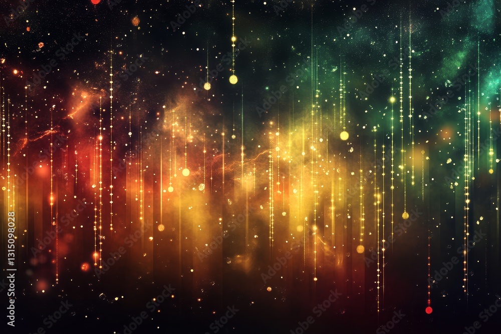 Poster a vibrant abstract cosmic background featuring colorful lights and scattered stars, creating an ench