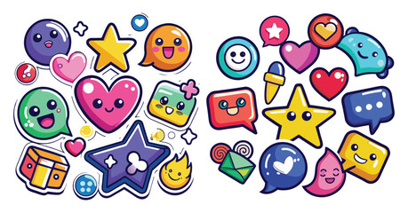 Pixel art, retro technology icons, colorful 8-bit style,
Kawaii stickers, cute emoji faces,