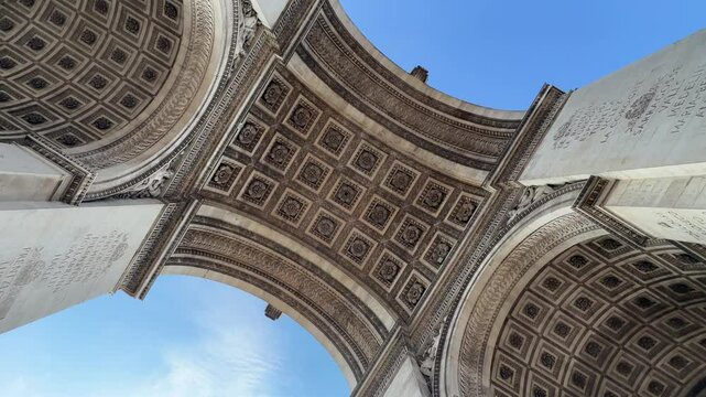 Arc de Triomphe (Arch of Triumph) captured from below in Paris, France