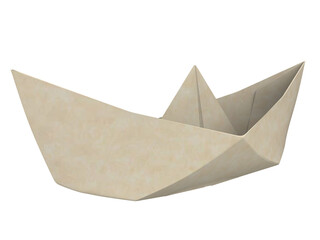 Origami folded craft paper boat isolated in transparent background PNG