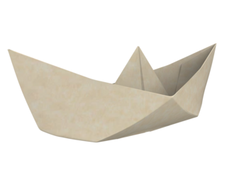 Origami folded craft paper boat isolated in transparent background PNG