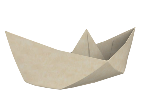 Origami folded craft paper boat isolated in transparent background PNG