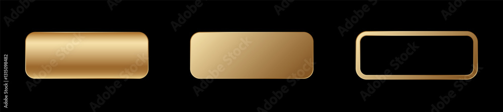 Poster three golden rectangle buttons showing different styles for diverse uses in digital projects.