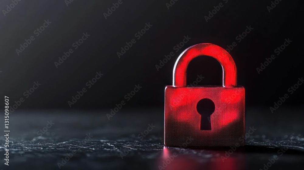 Poster red illuminated lock symbol on dark background representing data security