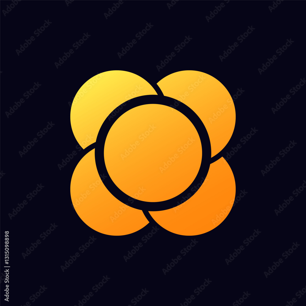 Poster four orange circles linked around one central circle, creating a flower appearance in the design.