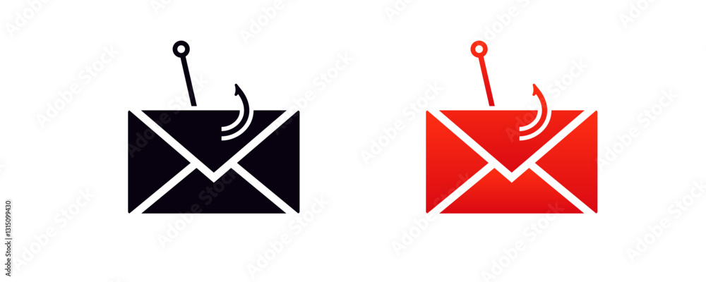 Poster two envelope icons with hooks illustrate the concept of phishing emails as a cyber security threat.