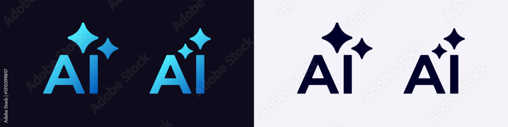 Poster digital ai logo features sleek design with star elements, presented on two different color schemes.
