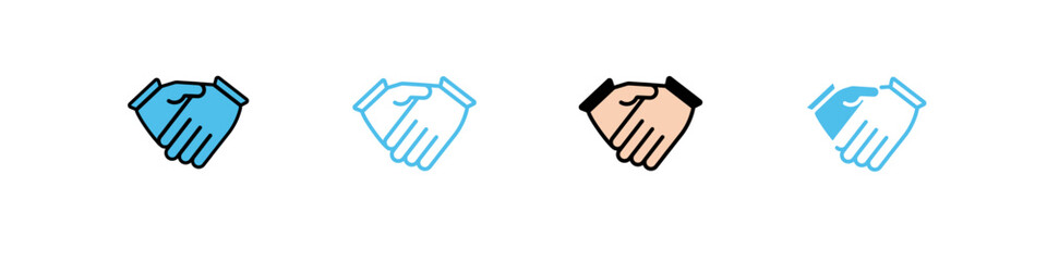 Obraz premium Set of four handshake icons in different colors and styles. each icon represents agreement and unity.