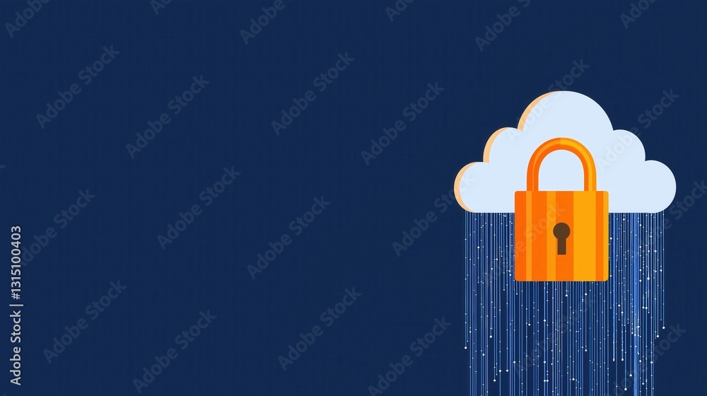 Poster flat design illustration representing cloud based security solutions with a lock symbol