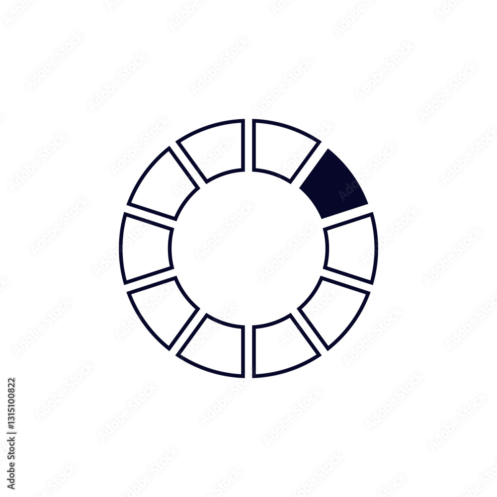 Poster circular loading icon shows progress with segmented sections, featuring a bold monochrome design.
