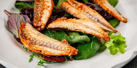 Mackerel tomato sauce canned fish seafood delicious gourmet food background on the table rustic food top view copy space keto and paleo diet vegetarian food pescetarian diet