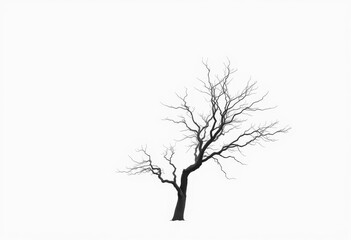 Obraz premium Lone deciduous tree, stark branches against pure white, tree, photography
