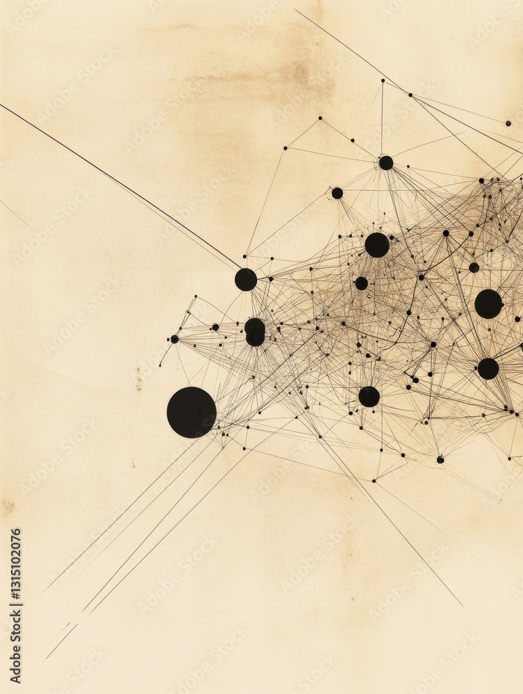 Poster Abstract network connections with shapes and lines on a light background featuring space for text and a balanced composition