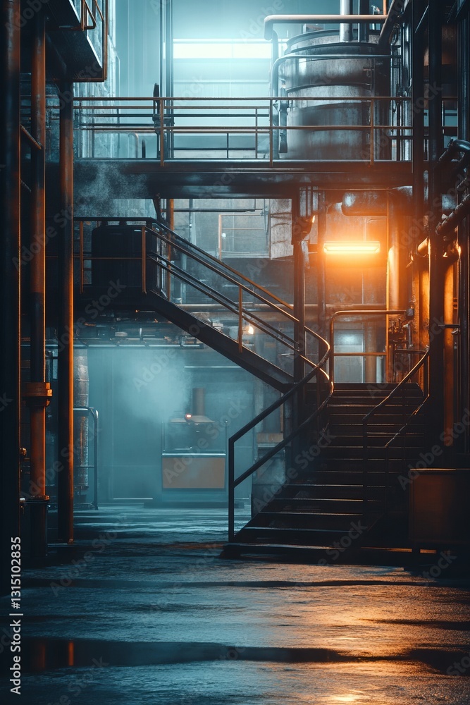 Aufkleber explore a detailed industrial setting showcasing iot sensors amidst striking lighting, emphasizing t