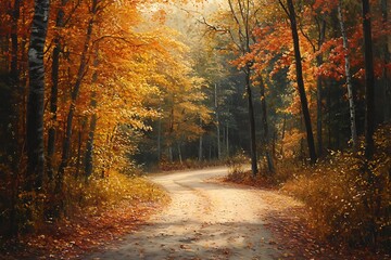 Obraz premium A serene autumn landscape featuring a winding path through colorful trees.