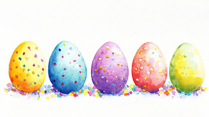 Fototapeta premium Festive sprinkles filling colorful cracked eggs, representing renewal and celebration, ideal for Easter designs and festive themes.