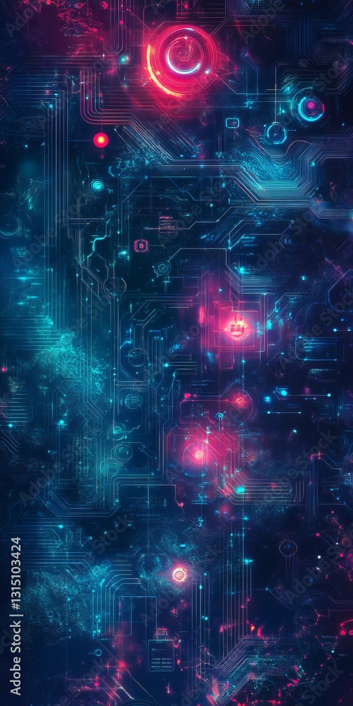 Poster discover a vibrant abstract technology background featuring circuit patterns and lights. ideal for s