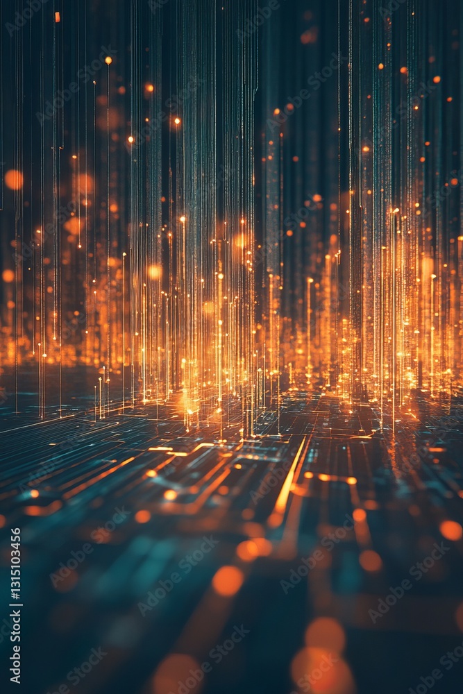Poster explore a stunning 3d visualization showcasing a dynamic flow of data, enhanced by realistic lightin