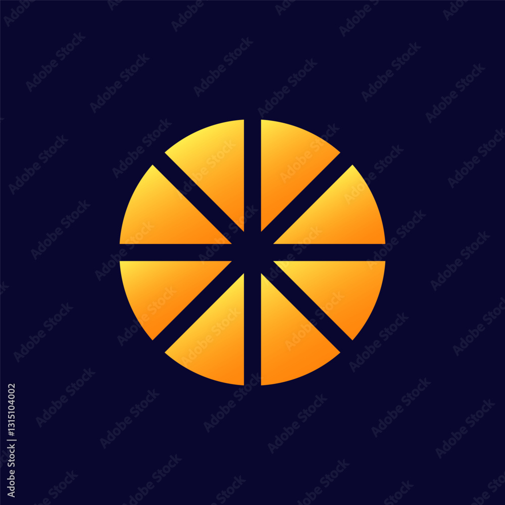 Poster circular design with vivid orange color divided into eight equal parts, creating a striking pattern.