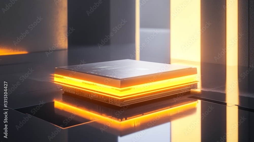 Poster futuristic processor with glowing lines in modern digital space