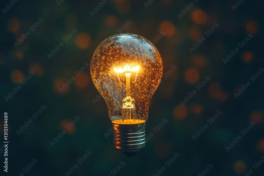 Poster this captivating image captures a glowing light bulb surrounded by sparkling particles, perfect for 