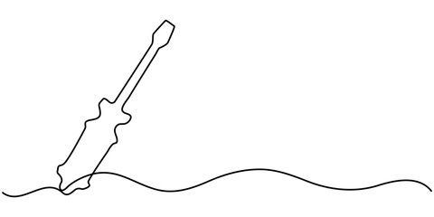 Screw, nail, bolt one line art. Continuous line drawing of repair, professional, hand, people, concept, support, maintenance, continuous screw drawing with one line. vector illustration. 