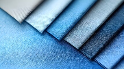 "Blue Textile Gradient: A layered collection of various blue fabrics creates a dynamic and visually appealing gradient, offering a tactile exploration of texture and hue."