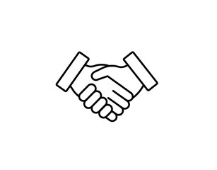 A minimalist line drawing of two hands shaking, symbolizing agreement, friendship, or cooperation.