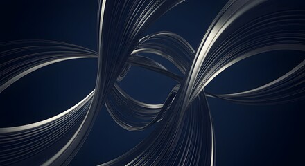 Fototapeta premium Elegant Abstract Metallic Ribbons on Dark Blue Background Depicting Intertwined Complexity