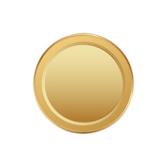 A round gold coin with a smooth edge, featuring a shiny surface that reflects light beautifully.