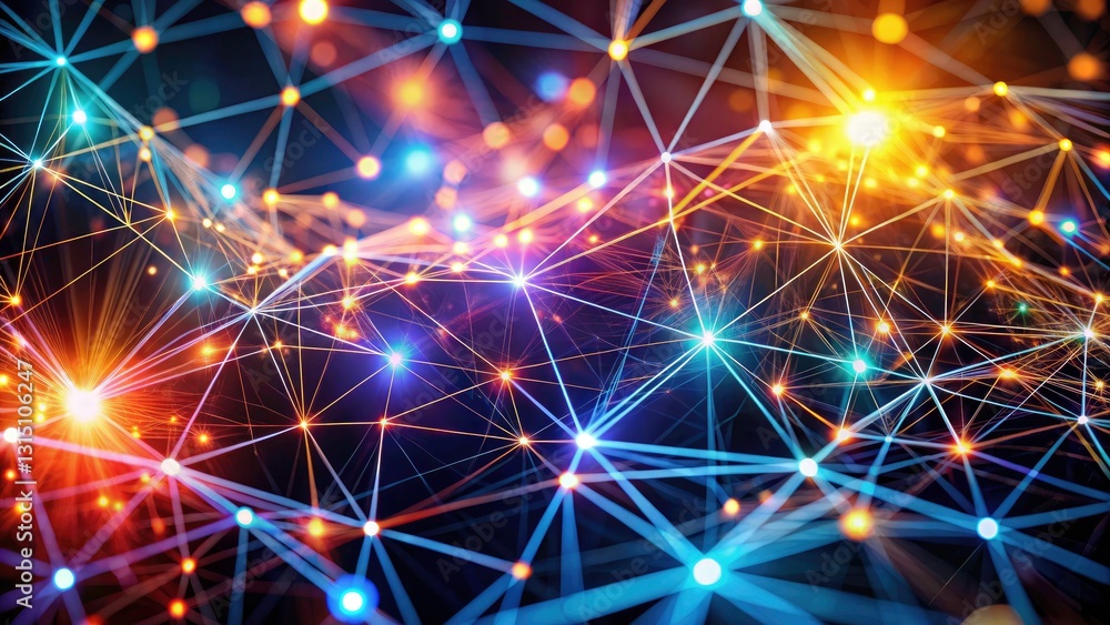 Poster abstract glowing plexus background: long exposure digital art, network connection, big data visualiz