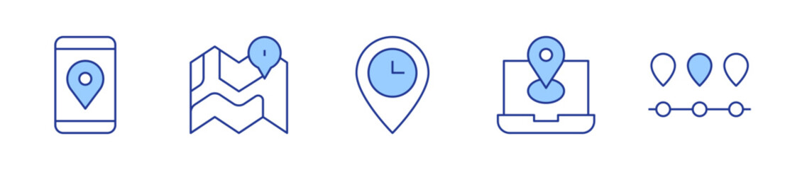 gps, map, arrival time, location. Location Icon vector illustration. Line Duotone style. Editable stroke