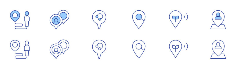 Location icon set in two styles, Duotone and Thin Line style. Editable stroke. employee, search, location