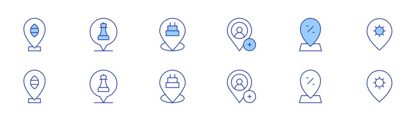 Location icon set in two styles, Duotone and Thin Line style. Editable stroke. location pin, location, add location