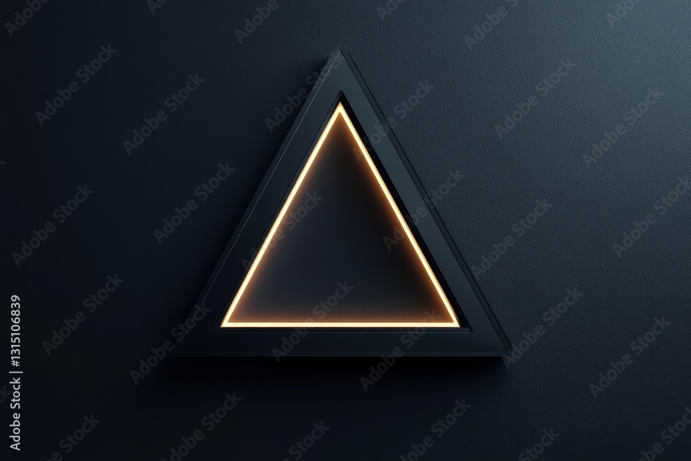 Poster a black triangle with a yellow light shining on it. the triangle is lit up and he is a part of a lar