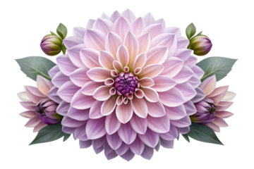 Stunning Closeup of a Lavish Purple Dahlia Flower with Surrounding Buds and Greenery