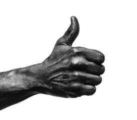 Positive gesture artistic black hand isolated on transparent background, png