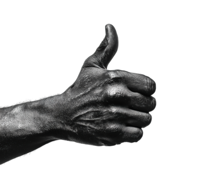 Positive gesture artistic black hand isolated on transparent background, png