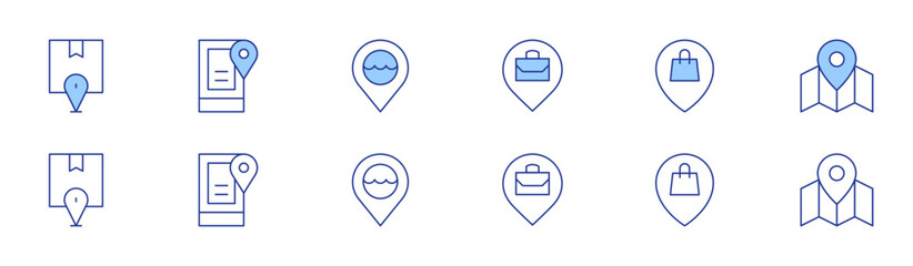 Location icon set in two styles, Duotone and Thin Line style. Editable stroke. placeholder, location, location pin