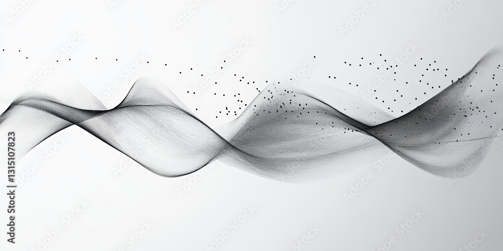 Poster this elegant abstract image features soft black waves with particles, creating a serene composition.