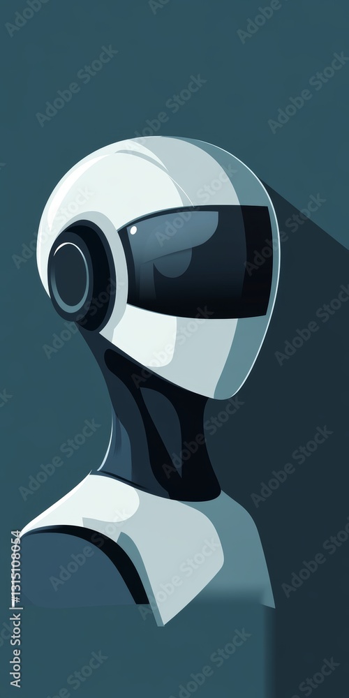 Poster this sleek robot head design combines a minimalist style with futuristic elements. the use of black 