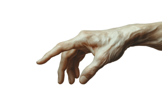 Human hand reaching out digital isolated on transparent background, png
