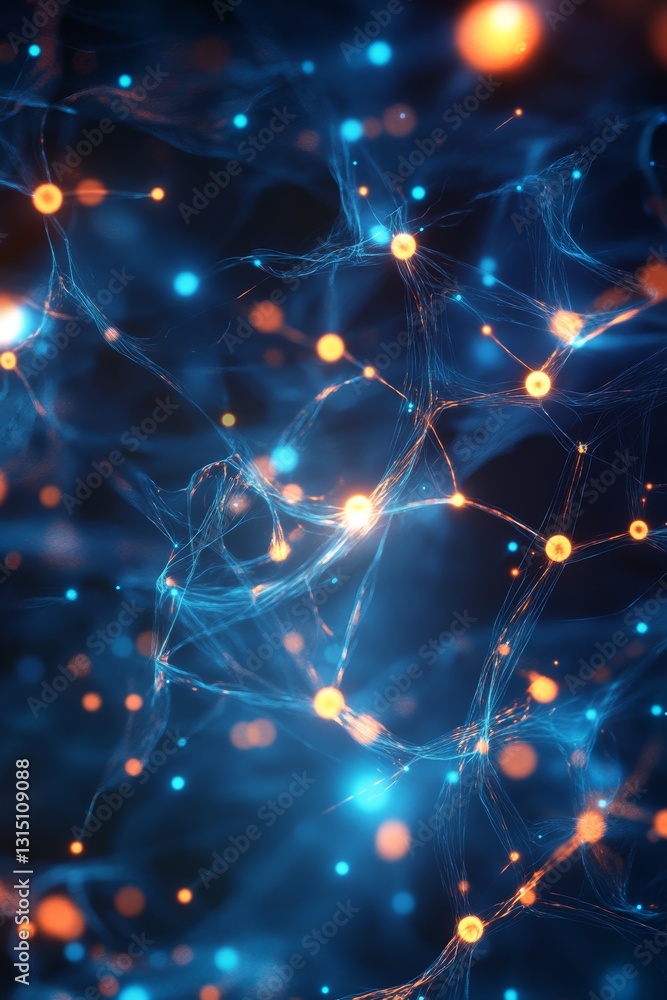 Poster this captivating abstract background features a neural network design with bright blue and orange li