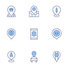 Location icons set. Line Duotone style, editable stroke. location, location pin, locator