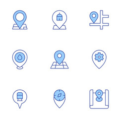 Location icons set. Line Duotone style, editable stroke. map location, position, location