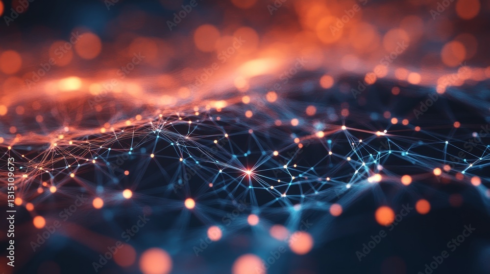 Poster abstract technology background with bright connecting dots and lines
